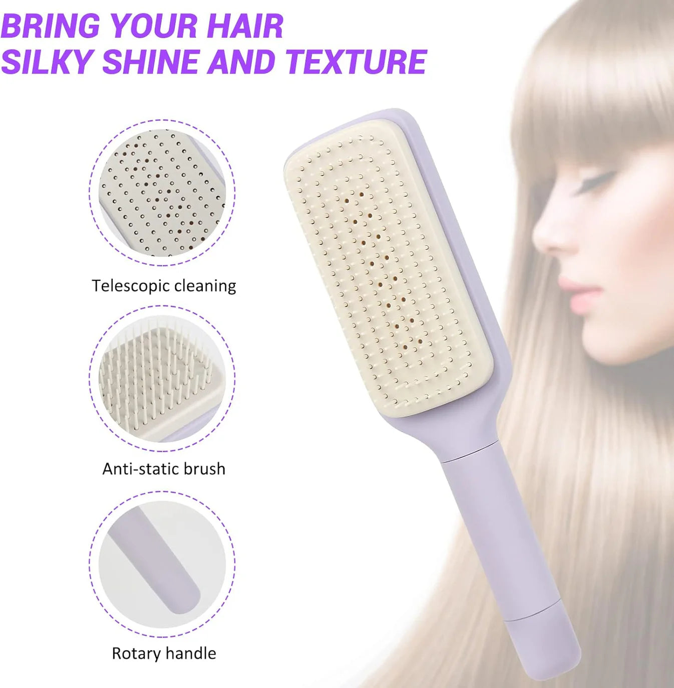 Brosse à cheveux autonettoyante rétractable-Démêlage facile sans douleur Sénégal