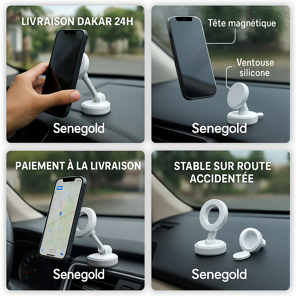 Support téléphone voiture 360° (ventouse silicone + tête magnétique)